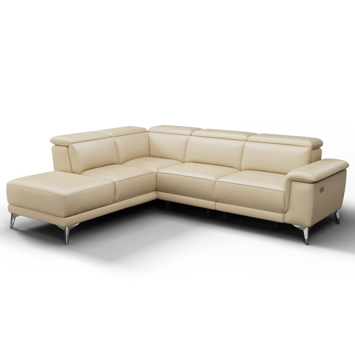 VALENCIA THEATER SEATING Pista Modern Leather Reclining Sectional Sofa with Left-Hand Facing Chaise, Not Inflatable, Contemporary, Top Grain Leather and Solid Wood Frame, Sofa with Electric Recliner and USB Charging, Beige