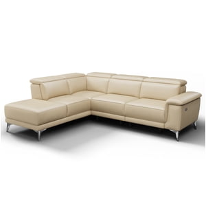VALENCIA THEATER SEATING Pista Canapé inclinable en cuir moderne à la main gauche, non gonflable, contemporain, en cuir céréalier supérieur et cadre en bois massif, Canapé avec inclinateur électrique et USB Charge, Beige