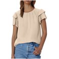 thumbnail image 1 of Plebaso Hauts d'Été pour Femmes à Volants Manches Courtes Blouses Décontractées Col Rond Couleur Unie Chemises Amples pour Femmes, 1 of 7