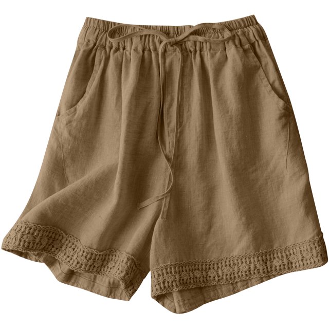 Summer Clearance! Womens Plus Size Pants,Summer Pants for Womens,Womens Solid Color Retro Hook Flower High Waisted Drawstring Shorts