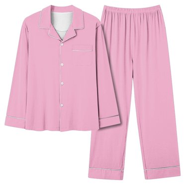 FAIWAD Ensemble de Pyjama pour Femmes Chemises à Manches Longues à Col à Revers avec Pantalons Longs Ensemble de Nuit Doux avec Poches
