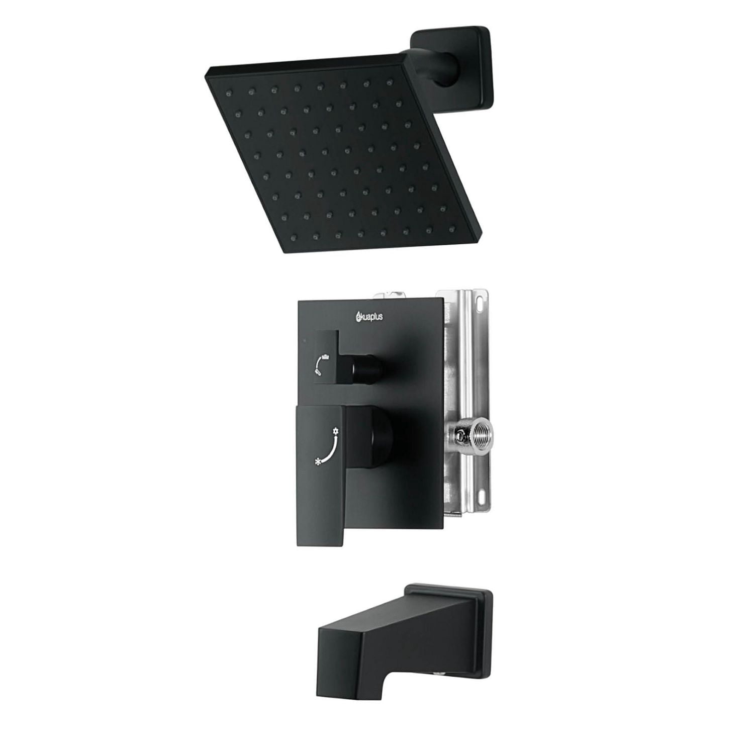 akuaplus® Matte Black 3-Way diverter Pressure Balance Bath Shower Valve Set square w/ 1-Set Shower head and Spout