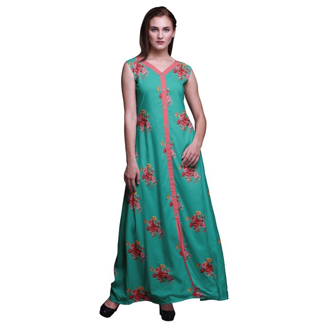 Bimba Robe Longue Décontractée d'Été Sans Manches à Fente avant Imprimée à Fleurs pour Femmes - Medium