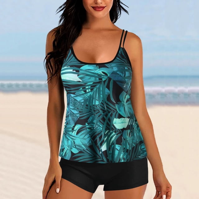 EGNMCR Bikini Set Swimsuits For Women Two Piece Bathing Suits Floral Print Tank Tops With Boyshorts Swimming Suits