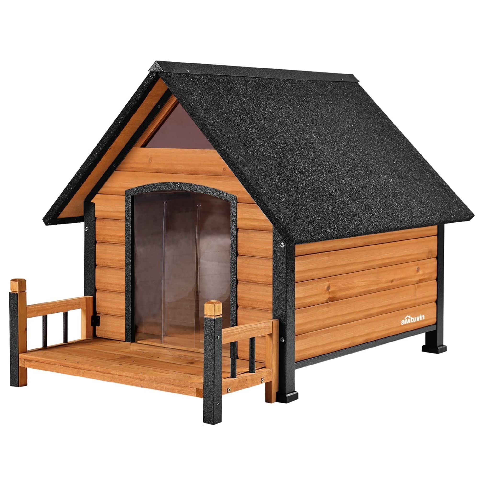 Aivituvin Outdoor Dog House, Puppy Shelter with Anti-Bite Metal Iron Frame for Medium Dogs