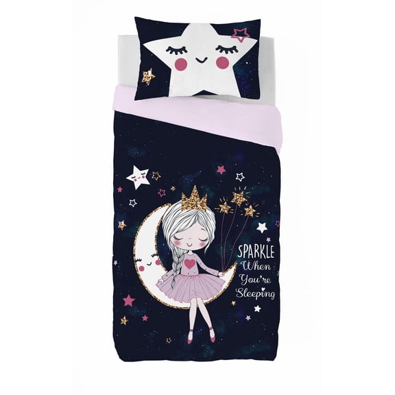 Gouchee Home Lesha Twin 2‑Piece Duvet Cover Set – Magical Moon & Princess Print, Reversible Cotton Kids Bedding