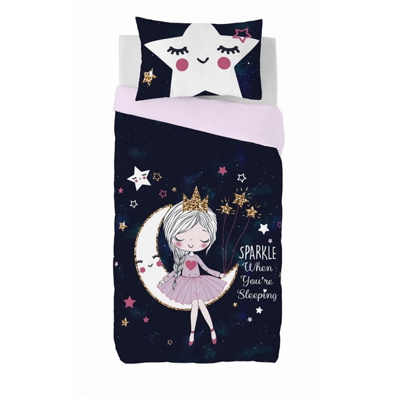 Gouchee Home Lesha Twin 2‑Piece Duvet Cover Set – Magical Moon & Princess Print, Reversible Cotton Kids Bedding