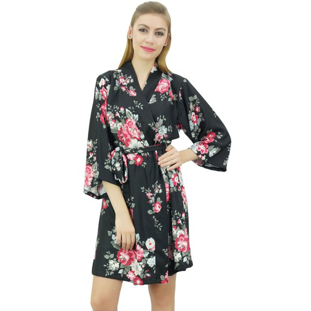 Bimba Robe de Demoiselle d'Honneur Violette à Manches 3/4 Imprimée Florale pour Femme, Couvre-Maillot Wrap-8