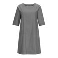 thumbnail image 4 of EGNMCR Robes d'Été pour Femmes Tendance 2024 Mode pour Femmes Col Rond Ample Manches Mi-Longues Robe Unie Longueur Genou, 4 of 8