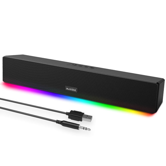 Computer Speakers, 24W Bluetooth Computer Soundbar, 3.5mm Aux-in Computer Speakers for Desktop Monitor, Computer Sound Bar with Deep Impactful Bass,