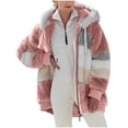 thumbnail image 1 of FAIWAD Women's Full Zip Fuzzy Fleece Hooded Coat Color Block Drawstring Fall Winter Warm Coat with Pockets, 1 of 6