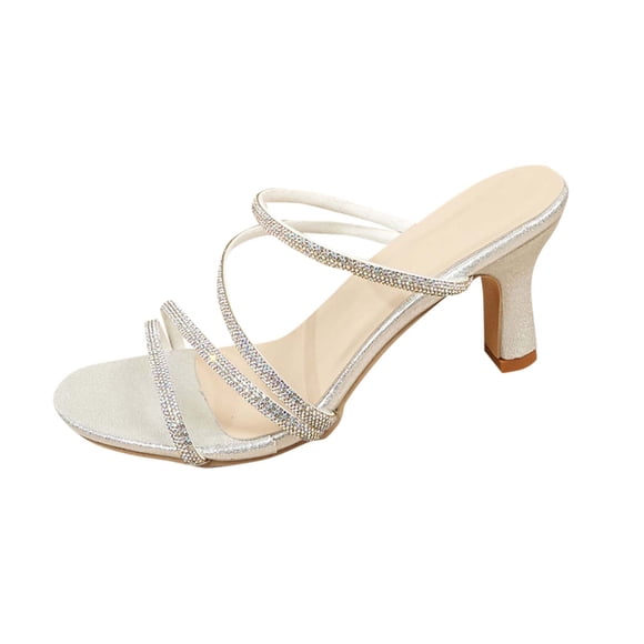 hopeusnice High Heels Shoes for Women Trendy Non-slip PU Materials Summer Shoes Open Toe Soft Women's High Heels Shoes Tapered High heel Breathable Round toe Dress Shoes Silver 40