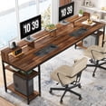 thumbnail image 1 of Tribesigns Two Person Desk with Monitor Stand, 78.74" Long Double Computer Office Desk with Storage Shelves, Large Gaming Desk Study Writing Table Workstation for Home Office (Rustic Brown), 1 of 7