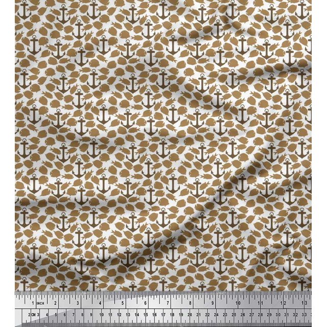 Soimoi Rayon Fabric Fish & Anchor Hook Nautical Print Fabric by the Yard 56 Inch Wide
