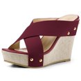 thumbnail image 1 of BLISSFUL STEP Women's Linen Platform Slide Wedge Open Toe Sandals, 1 of 6