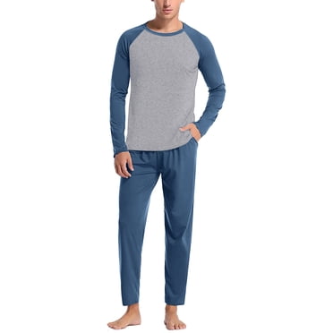 GDREDA Soft Pajamas for Men Mens Soft Home Solid Color Shirt Pants Pajama Set Home Service Two Piece Set Men's Pajama & Loungewear Navy,M
