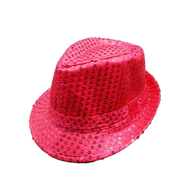 TiaoBug Women Men Sequin Fedora Hat Disco Hat Jazz Dance Hat Hip-Hop Rapper Stage Performance HotPink One Size
