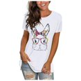 thumbnail image 1 of AMERTEER CieKen Femmes Mignon Visage Bunny Lunettes T-Shirt Imprimé Manches Courtes Col Rond Hauts T-Shirt pour Femmes, 1 of 2