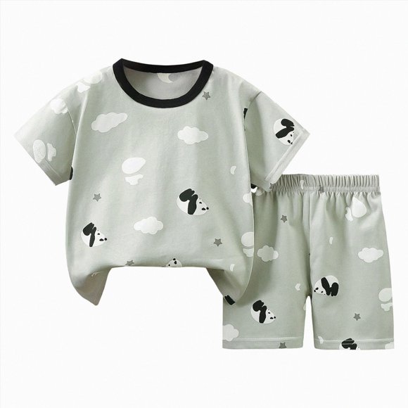 COMVALUE Bamboo Pajamas Toddler Boy Clothes Checkered Tee Shorts 2 Summer Bamboo Baby Pajamas Sleepwear Pjs Set (Grey, 4-5 Years)