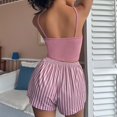 thumbnail image 5 of B91xZ Pyjama pour Femmes, Manches Courtes, Satin Doux, Chemise Boutonnée, Tenue de Détente, Ensemble de Pyjama 2 Pcs avec Shorts, Rouge Melon D\'eau 3TG, 5 of 5