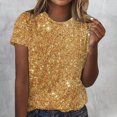 thumbnail image 2 of Amzcrzy Hauts pour Femmes T-Shirts Décontractés à Manches Courtes Hauts d'Été Mode Col Rond Hauts à Sequins pour Femmes Confort Polyvalent Hauts de Sortie Blouses, 2 of 4