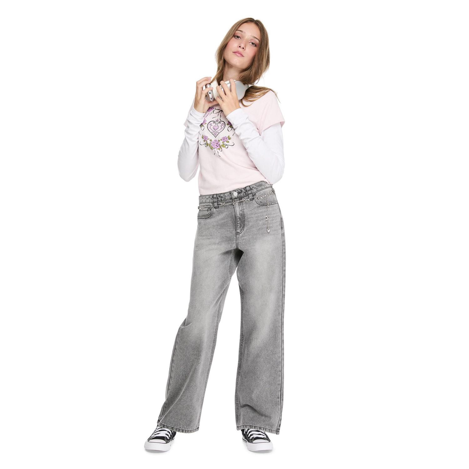 My Sister's Closet Girls' Bow Belted Wide Leg Jean