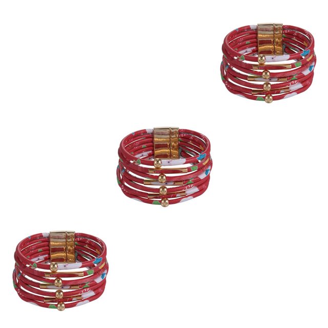 yingyy Bracelet Multi-layers Magnetic Buckle Leather Multi-colored Leopard Print Bangle Party Decoration Wristband Jewelry Sante Red 3Set