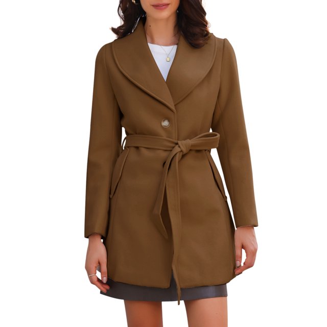 INSPIRE CHIC Manteau Trench Long pour Femme, Mignon, à Col Rabattu, à Simple Boutonnage, avec Ceinture
