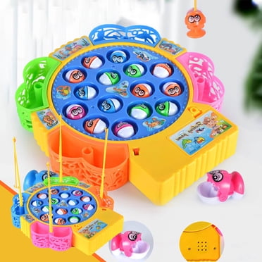 Riforla Children's Educational Fishing Game Toy Set with Musical Rotating Board Includes 15 Fishes and 4 Fishing Rods Great Toys for Toddlers Education Green