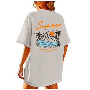 2025 T-Shirt Plage Surdimensionné T-Shirts pour Femmes T-Shirts Graphiques pour Femmes T-Shirt de Sport Vintage Ample Esthétique Chemises Spandex T-Shirts Été Coton Vacances