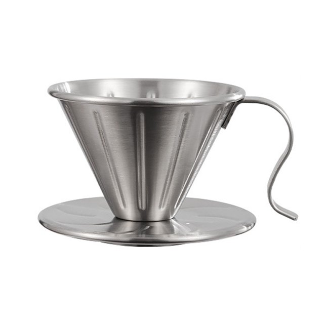 Visland Coffee Filter Cone Stainless Steel Hand Drip Pour Over Coffee Funnel with Spiral Ribs Dishwasher Safe V-Shaped Coffee Filter for Most Coffee Makers Camping Home Brewing