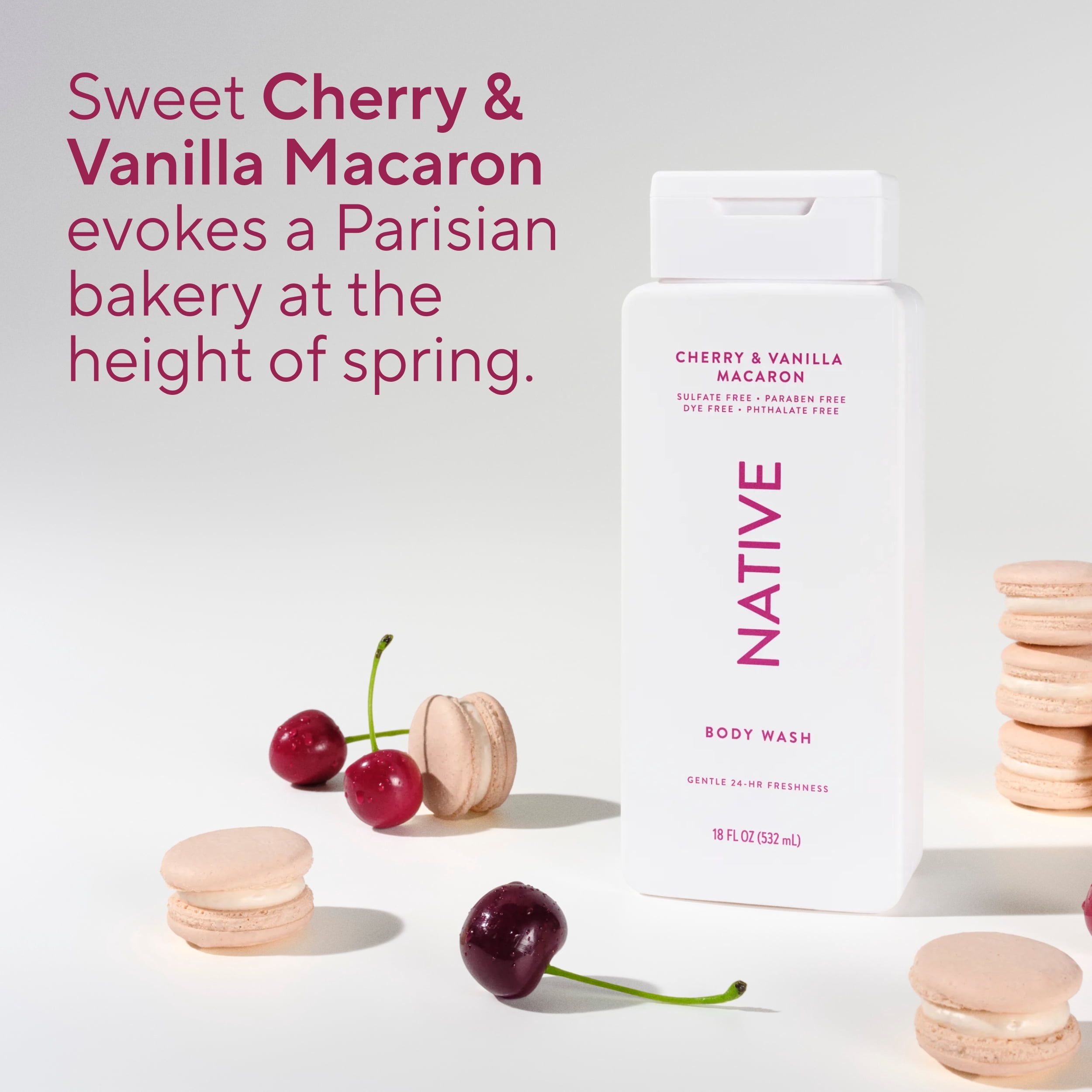 Native Natural Body Wash, Cherry Vanilla & Macaron, Sulfate Free, Paraben Free