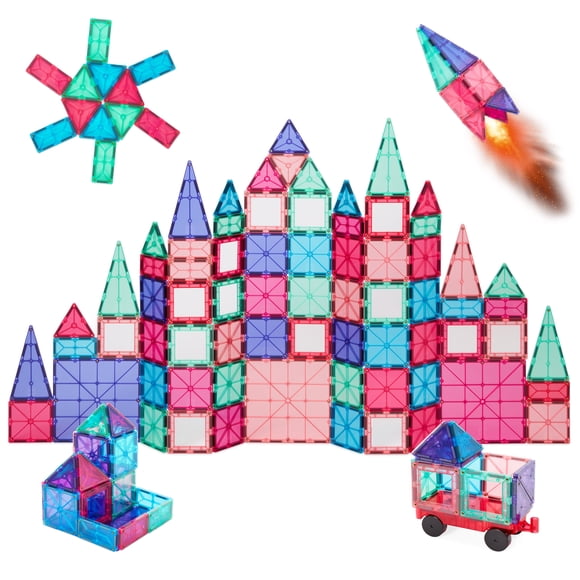 Best Choice Products 110-Piece Kids Magnetic Tiles Set, Educational Building STEM Toy w/ Case - Pink