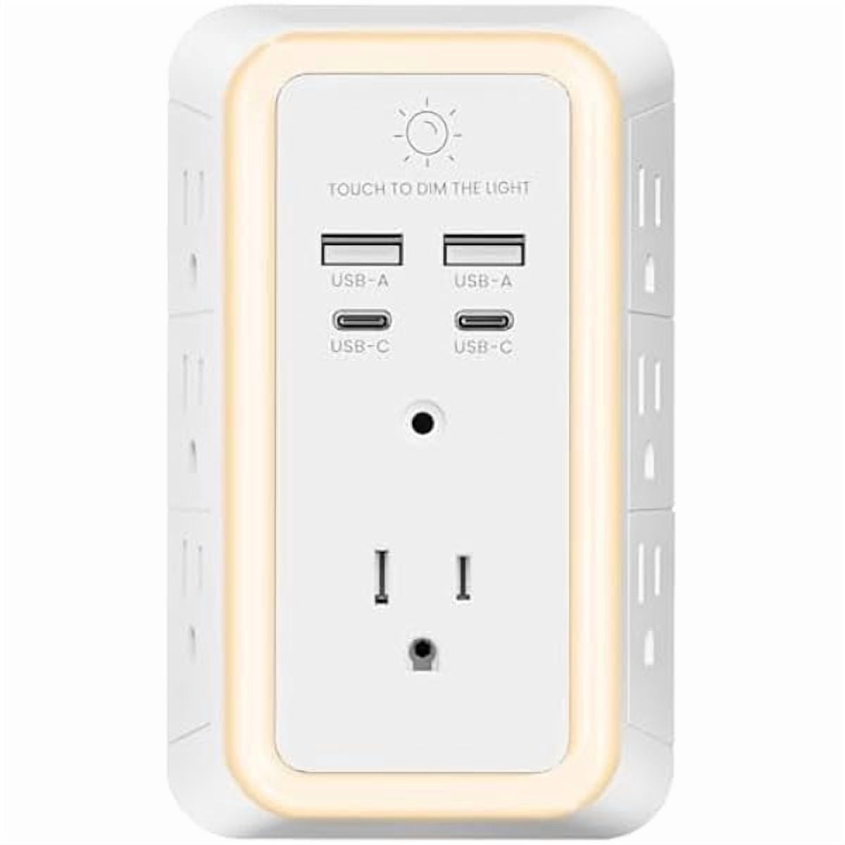 Multi Plug Outlet Surge Protector, 7 Outlet Extender with Night Light, USB Wall Charger with 2 USB C and 2 USB Ports, Surge Protector Power Strip, Wall Plug Adapter Spaced for Home Travel Office ETL