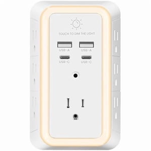 Protecteur de surpression de sortie multifichier, 7 Extendeur de sortie avec lumière de nuit, USB Chargeur mural avec 2 USB C et 2 USB Ports, Protecteur de surpression, adaptateur mural pour bureau de voyage à domicile ETL