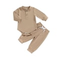 thumbnail image 1 of SUNSIOM Baby Boy 2 Piece Outfit Solid Color Button Long Sleeve Rompers and Elastic Pants Fall Clothes, 1 of 9