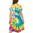 thumbnail image 4 of Robe Fille Été Patineuse Robe T-Shirt Teinture sur Nœuds Décontractée à Manches Courtes Robe Fluide pour Enfants 4-14 Ans, 4 of 6