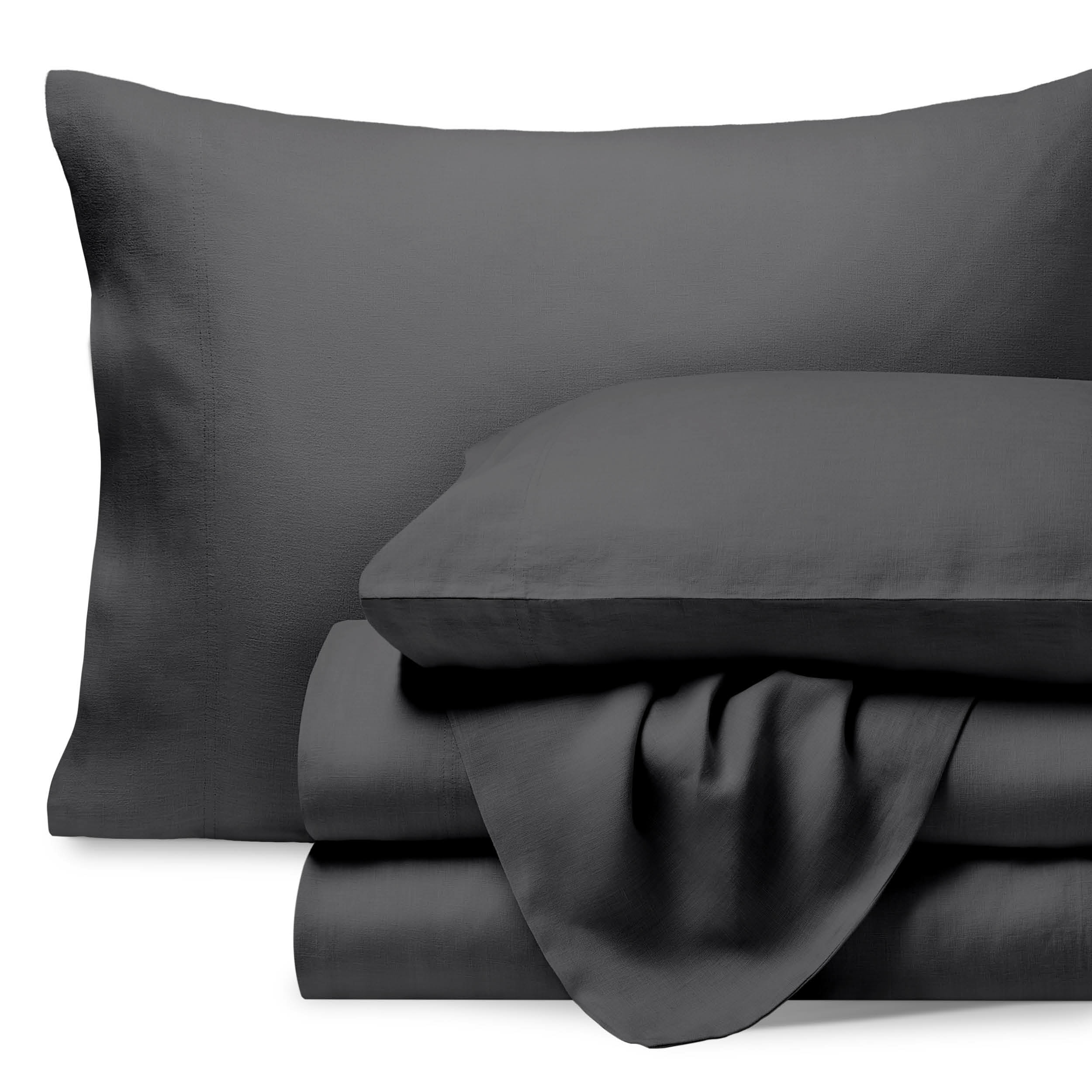 Bare Home Linen Sheet Set - Deep Pocket - Breathable - 4-Pieces - Full, Dark Gray