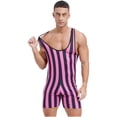 thumbnail image 2 of Zaldita Men's Striped Sleeveless Boxer Shorts Leotard Deep U Neck Racerback Slim Fit Rompers Hot Pink 3XL, 2 of 6