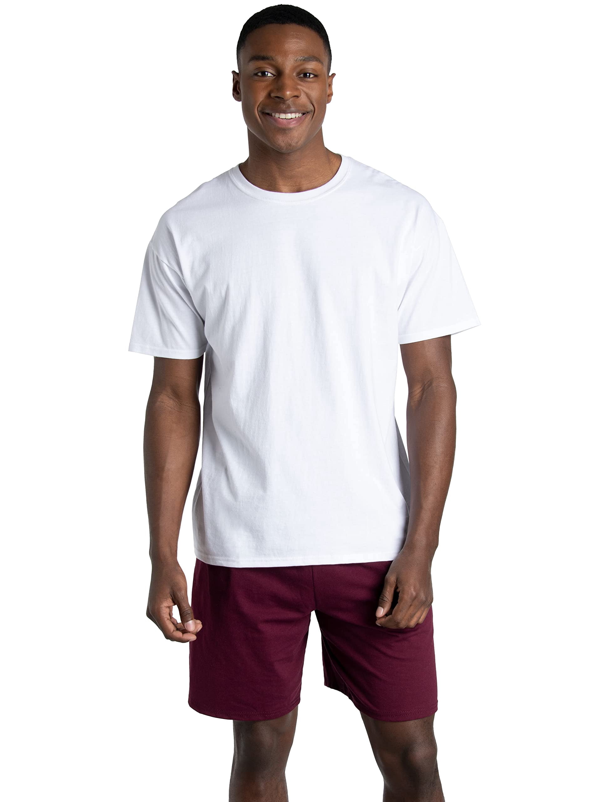 Fruit of the Loom T-Shirts en Coton Eversoft pour Hommes (Réguliers et Grands et Forts), Col Ras du Cou-Lot de 2-Blanc, Grand