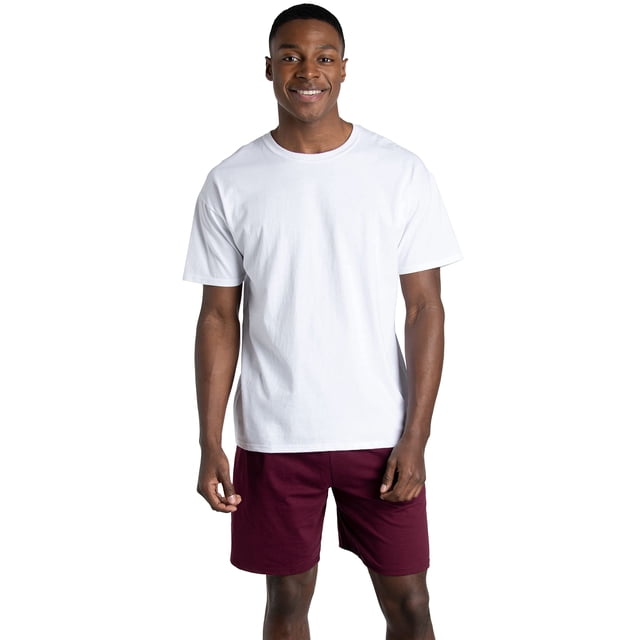 Fruit of the Loom T-Shirts en Coton Eversoft pour Hommes (Réguliers et Grands et Forts), Col Ras du Cou-Lot de 2-Blanc, Grand