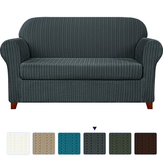 Subrtex Housse de Sofa en Jacquard Extensible à Rayures, 2 Pcs