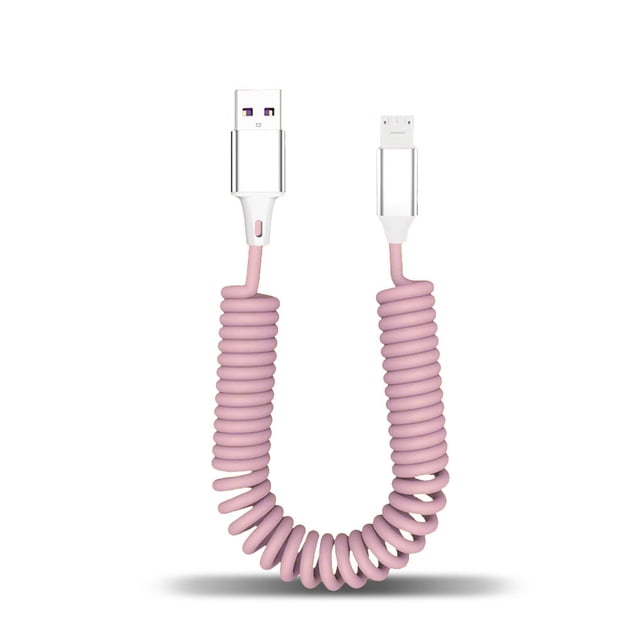 facefd Charging Cable Retractable Mobile Phone Charger Wire Smartphone Travel Replaceable Copper Plastic Data Cord Office Hotel 3A Micro USB Pink