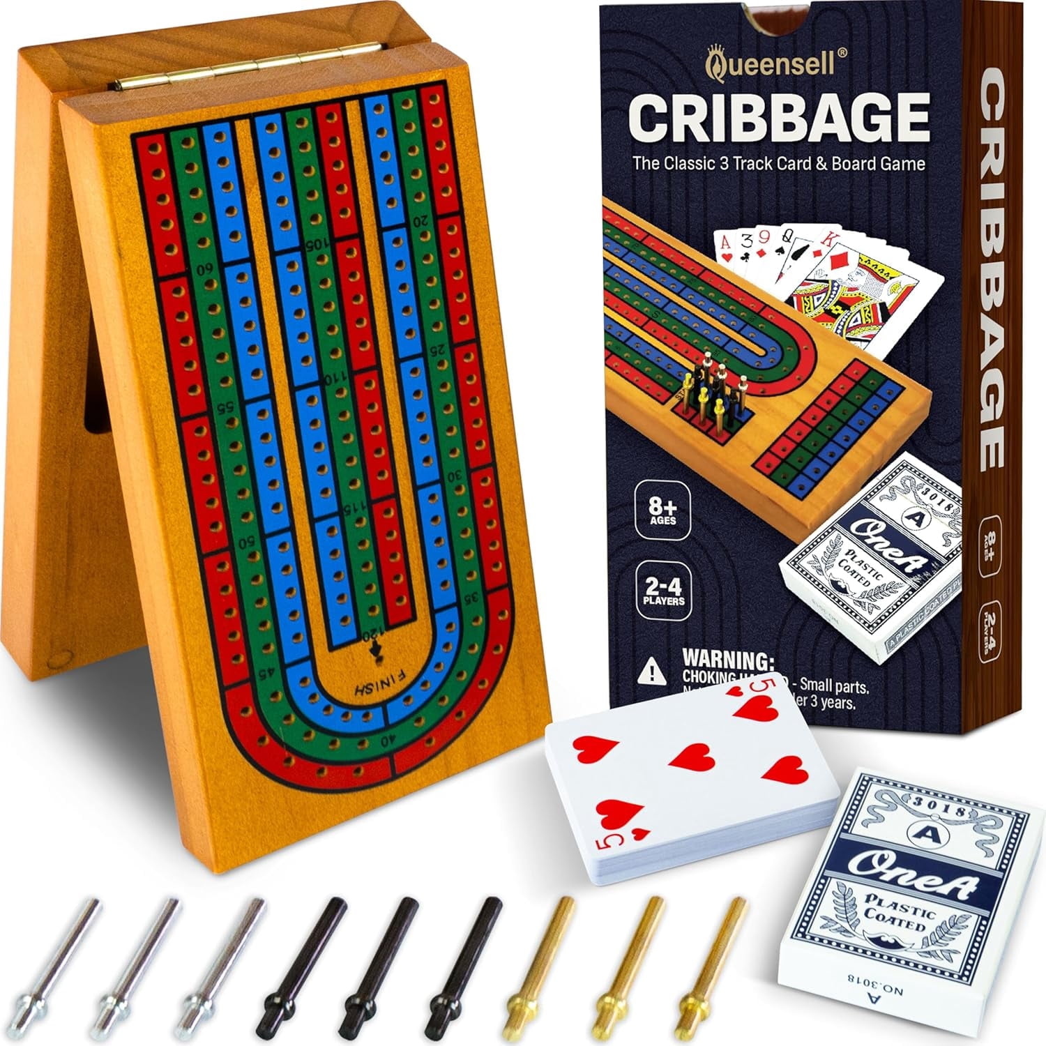 Ensemble de jeu de société Cribbage avec rangement - Jeu classique de cribbage de voyage avec rangement en bois pour cartes pour adultes et enfants - Idéal pour les soirées de jeux