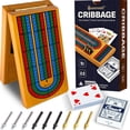 thumbnail image 1 of Cribbage Board Game Set with Storage - Classic Game Travel Cribbage Board with Wooden Card Storage for Adults & Kids - Ideal for Game Night, 1 of 10