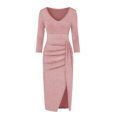 thumbnail image 3 of WTXUE Robe Portefeuille, Robe de Soirée à Manches Longues pour Femmes, Fente Haute, Robe à Col en V, Robe pour Femme, Robe Rose pour Femmes, Rose 2TG, 3 of 6