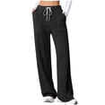 thumbnail image 1 of fatyb Womens Casual Ribbed Knit Pants Wide Leg Lounge Pants with Pockets Drawstring Loose Comfy Trousers, 1 of 7