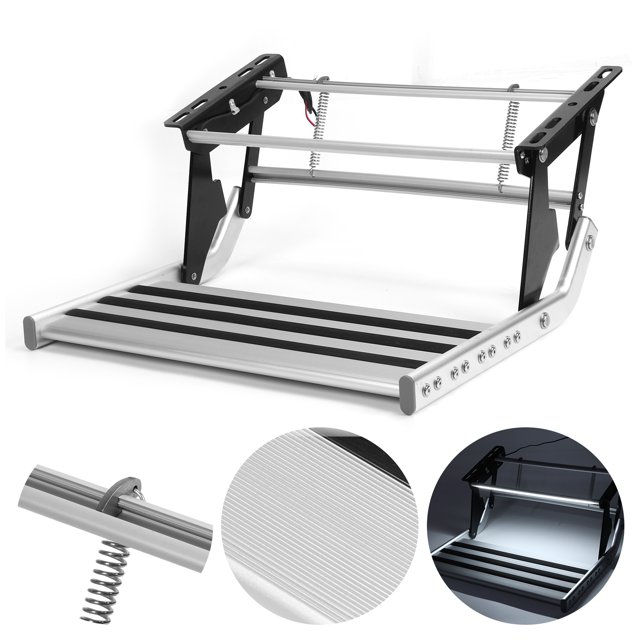 RV Step, Foldaway Entry Single Step With LED Light M10 Mounting Bearing 150KG Anti-Skid Aluminum Alloy