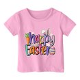 thumbnail image 3 of PMVFHDE T-Shirt Graphique à Manches Courtes Imprimé Lapin de Pâques pour Enfants, Col Rond, Décontracté, Printemps Été, Rose, 10-11 Ans, 3 of 4
