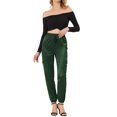 thumbnail image 2 of Unique Bargains Women's Drawstring Elastic High Rise Silky Satin Cargo Solid Pants Dark Green XS, 2 of 7